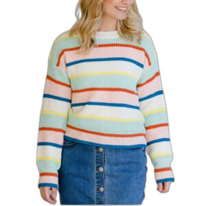 Le lis multi mint stripe sweater SIZE M CHUNKY COZY COLORFUL